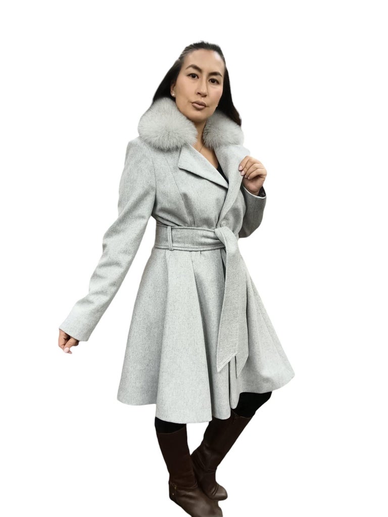 Brand new Loro Piana Gray coat fox fur collar ~no duties
