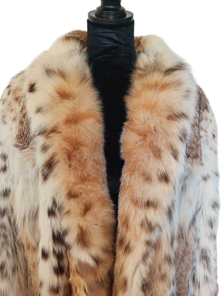 Mint white belly bobcat lynx fur coat 12- 18/XL ~no duties