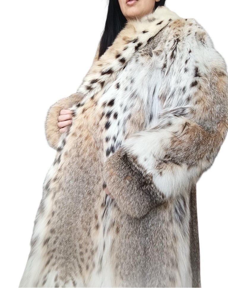 Mint white belly bobcat lynx fur coat 12- 18/XL ~no duties