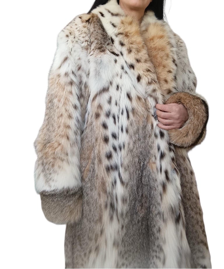 Mint white belly bobcat lynx fur coat 12- 18/XL ~no duties
