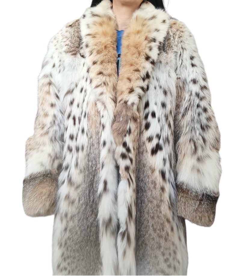 Mint white belly bobcat lynx fur coat 12- 18/XL ~no duties