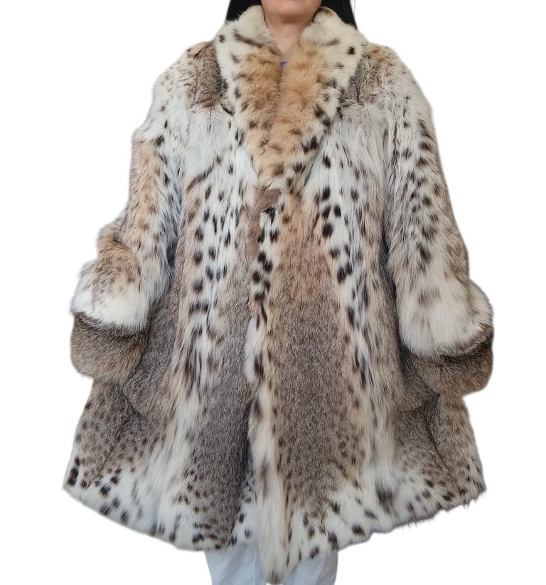 Mint white belly bobcat lynx fur coat 12- 18/XL ~no duties