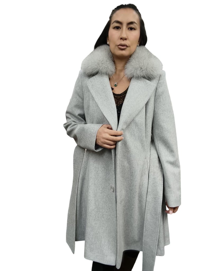 Brand new Loro Piana Gray coat fox fur collar ~no duties