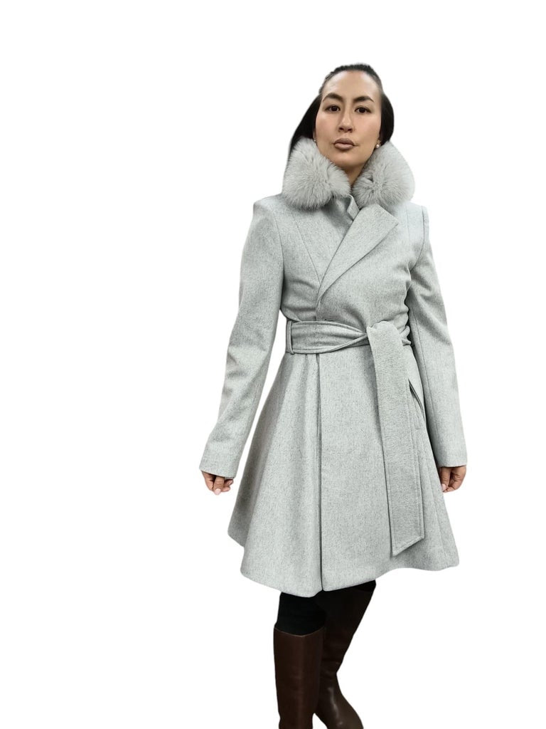 Brand new Loro Piana Gray coat fox fur collar ~no duties
