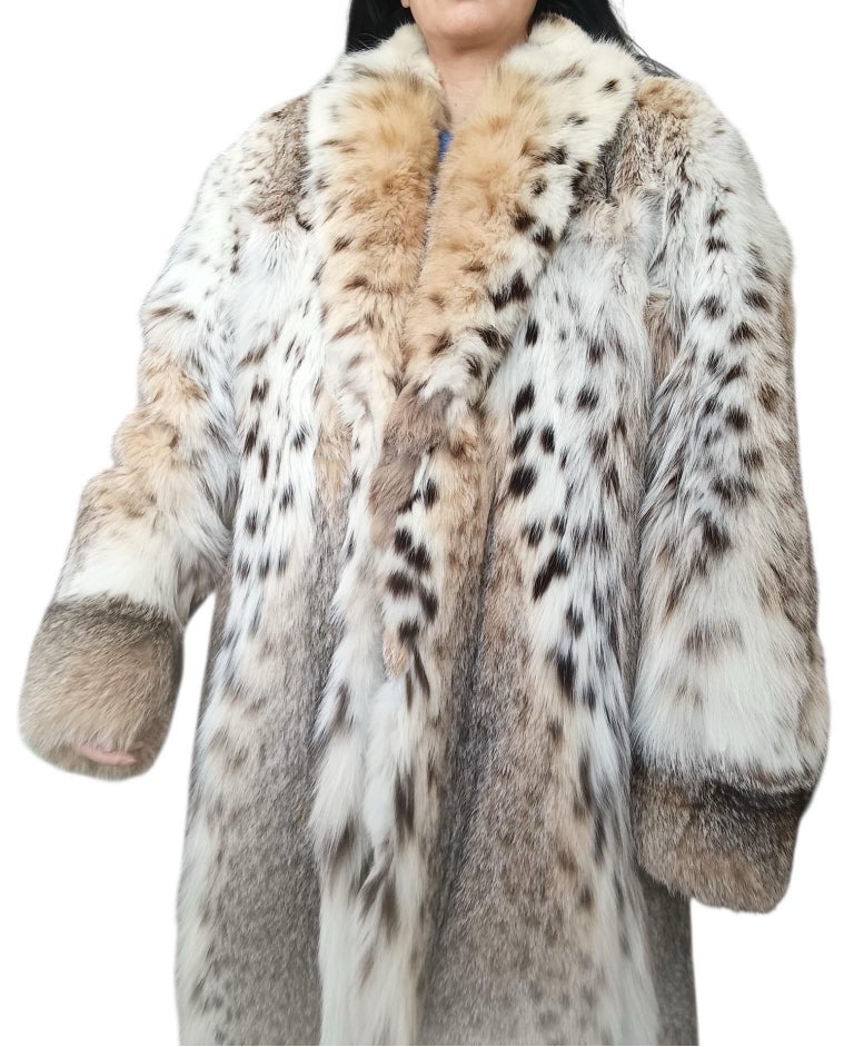 Mint white belly bobcat lynx fur coat 12- 18/XL ~no duties