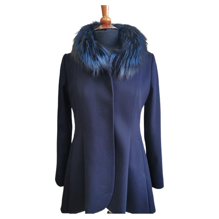 Brand new Navy Loro Piano with fox fur trim size 8