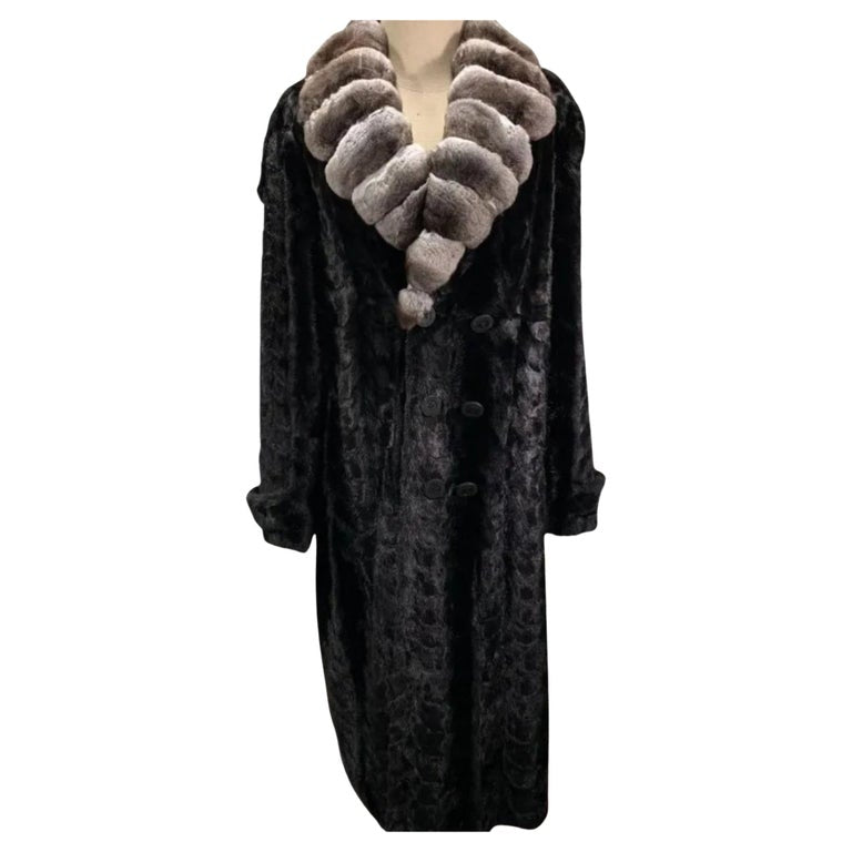 Brand new Big Tall Chinchilla empress Men's black mink fur coat size 2 XL