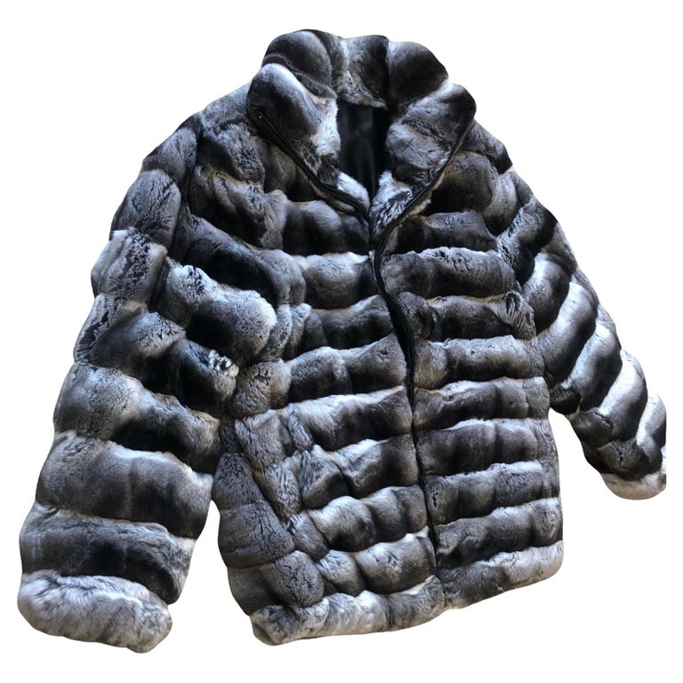 Brand new Unisex Chinchilla Fur bomber Coat 44 men's 16 L ~no duties