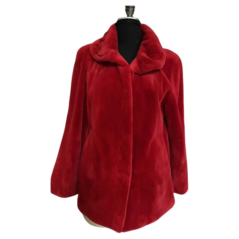 Brand new Birger christensen sheared mink fur coat red 12 ~no duties