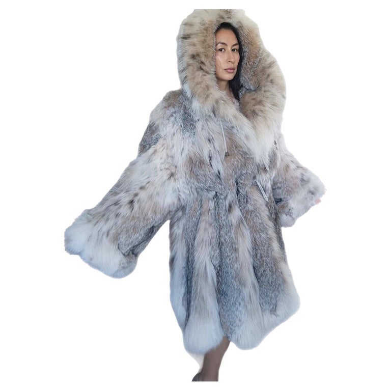 New lightweight Canadian lynx fur coat detachable hood size 24 XXL ~no duties